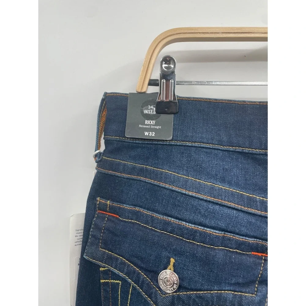NWT True Religion Ricky‎ Flap Jeans Men 32 Dark Washed Blue 5-Pocket Relaxed Fit
